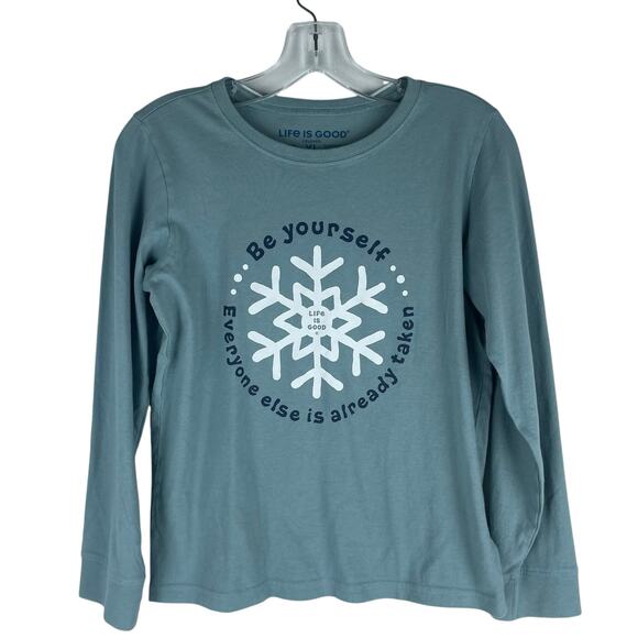 Life is Good Be Yourself Crewneck Graphic Tee Blue Junior Size XL - Picture 3 of 10